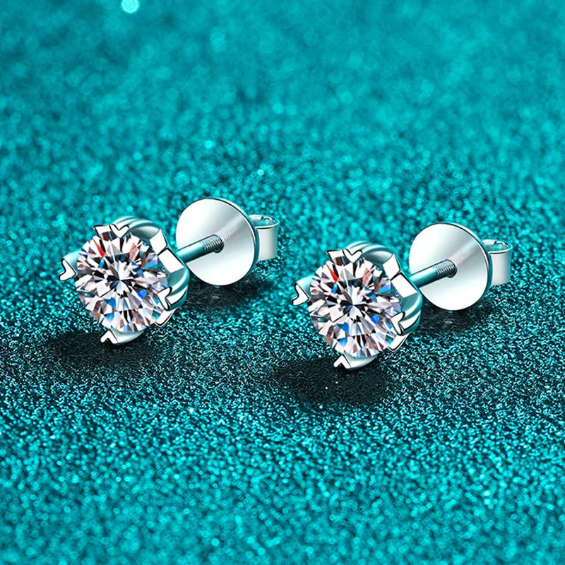0.5-2CT Certified Real Moissanite Stud Earrings for Women Sparkling Luxury Wedding Party Jewelry Sterling Silver 925 GRA