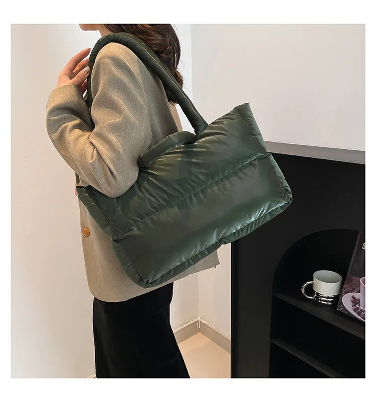 Fashion Large Capacity Puffer Shoulder Bags Padded Women Handbags Casual Nylon Quilted Big Tote Bag Warm Winter Shopper Purses