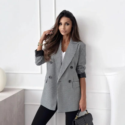 Autumn Winter New Style Women's Suit Coat Long Sleeve Double Buttoned Outerwear Top Cross-Border Fashion Polyester Fiber