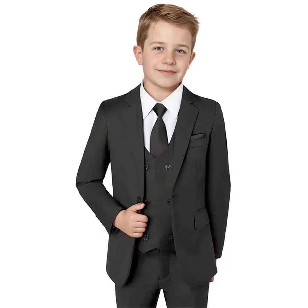 Boys Notched Lapel Suits 3 Pieces Wedding Ring Bearer Outfit,Classic Elegant Kids Suit Set Performance Outfit Plus Size