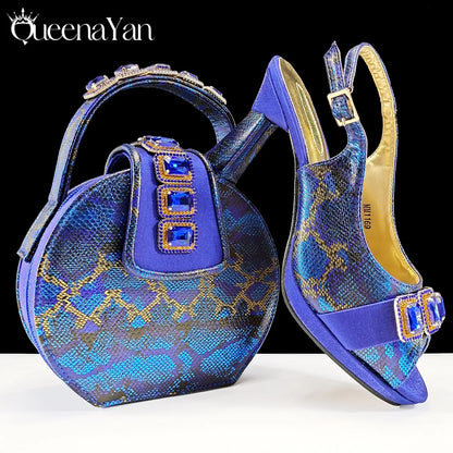 2025 Elegant Green Peep-Toe Women Heel Pumps for Italian Matching Party Shoes and Bags Set for Parties with Diamond Accents