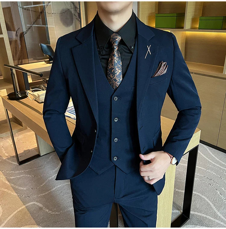 2026 High Quality (Suit + Vest + Trousers) Stylish and Handsome Casual Wedding Suit Business Suit Three-Piece Genuine