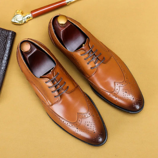 New Men Dress Handmade Shoes Genuine Leather Male Oxford Italian Classic Vintage Lace-up Men's Brogue Shoes Oxford