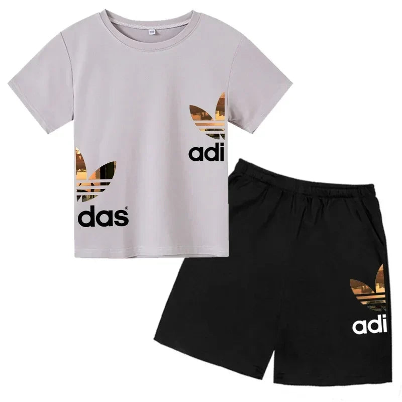 Kids Summer Leisure Letter 2pcs O-neck Short Sleeve T-shirts+Pants Suits 3-13 Years Boys Girls Casual Outfits Children Clothes