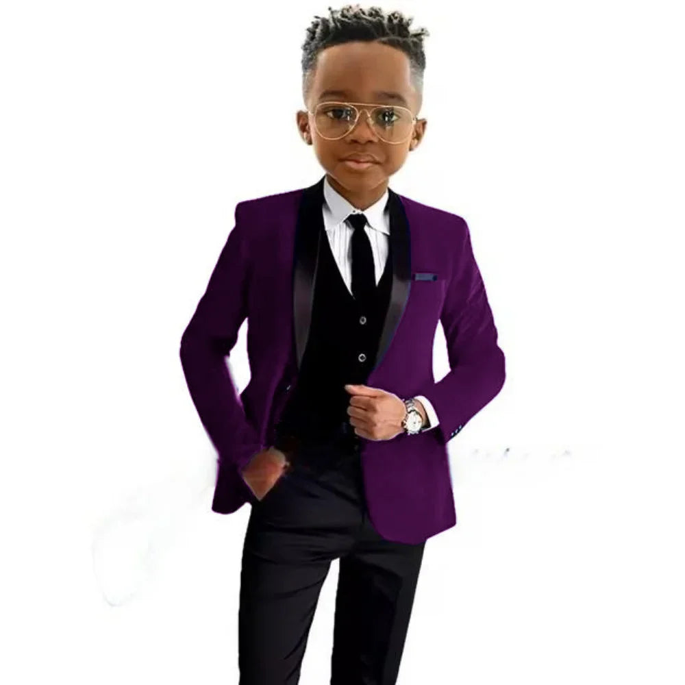 Christmas Boys Red Velvet Suits 3 Pieces Party Wear Formal Shawl Lapel Kids Suit Set Wedding Tuxedo Children's Stylish Tuxedo