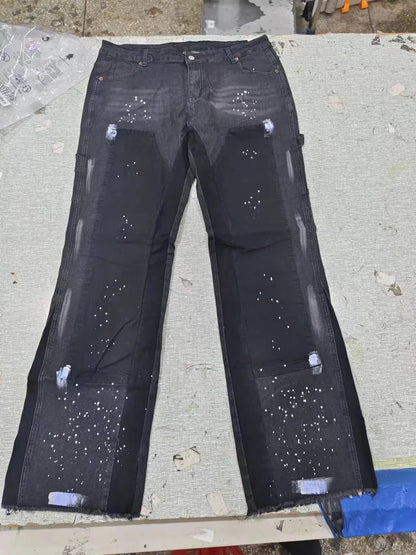 Washed Jeans Men Vintage Ankle Length Trousers Mid Waist Pockets Button Zipper Fly Distressed Denims Streetwear Straight Pants