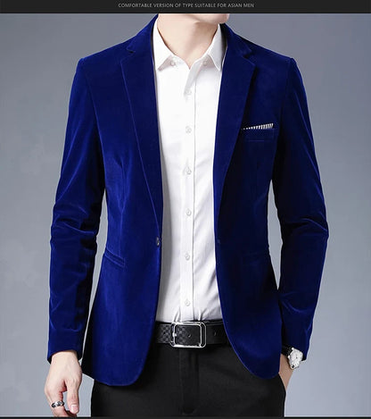 Plus Size 5XL-M Autumn Winter Velvet Men Suit Jacket Fashion Men's Wedding Dress Jacket Casual Slim Blazer Formal Evening Dress