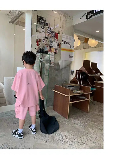 Summer Casual Boys Cotton Loose Alphabet T-shirt Tops+Short Pants Set School Kids Tracksuit Children 2-Piece Outfit Suit 2-14Yrs