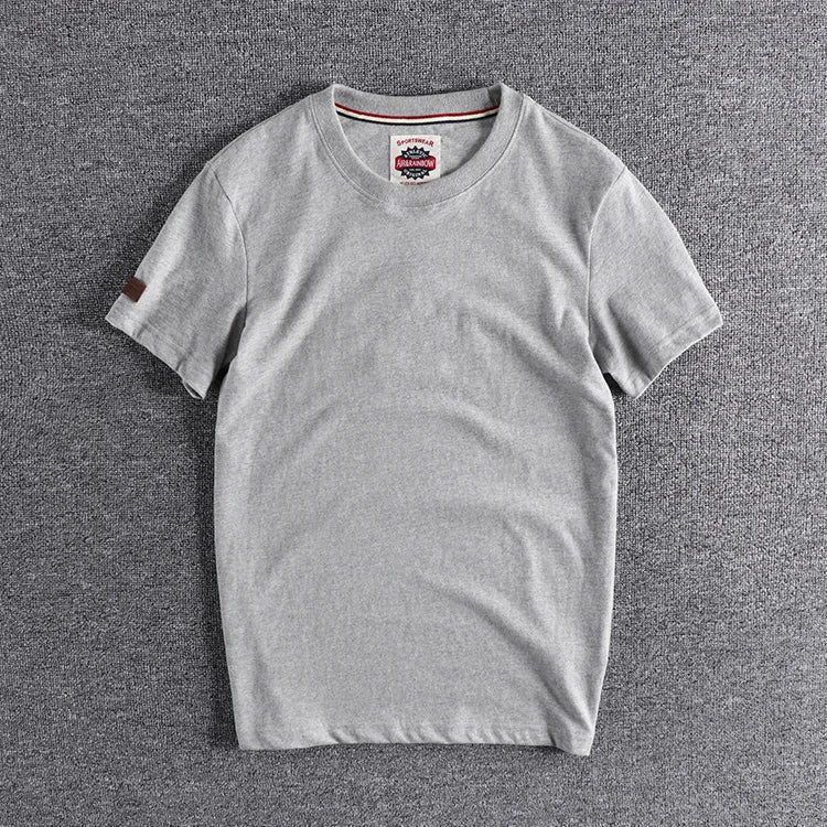 Summer New American Retro Short-sleeved O-neck Solid Color T-shirt Men's Fashion Simple 100% Cotton Washed Casual Sport Tops