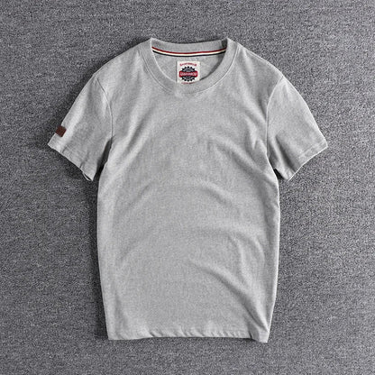 Summer New American Retro Short-sleeved O-neck Solid Color T-shirt Men's Fashion Simple 100% Cotton Washed Casual Sport Tops