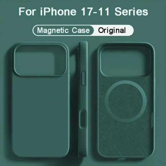 For Magsafe Magnetic Liquid Silicone Case For iPhone 17 16 15 14 13 Pro Max 17Pro Air 16Pro Wireless Charge Soft Cases Cover