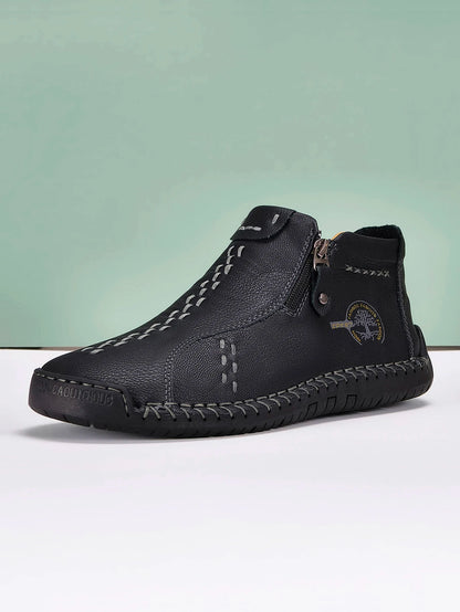 New Classic Handmade Leather Men Shoes Zipper Design Outdoor Sneakers Slip On Breathable Casual Shoes Leather Men Ankle Boots