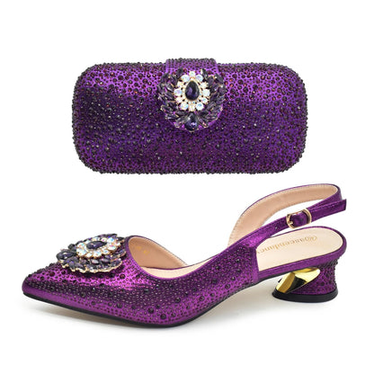 Gold Shoe and Bag Set for Party in Women African Women Shoes and Bags Italy Wedding Elegant Pumps for Lady Heeled Sandals Woman