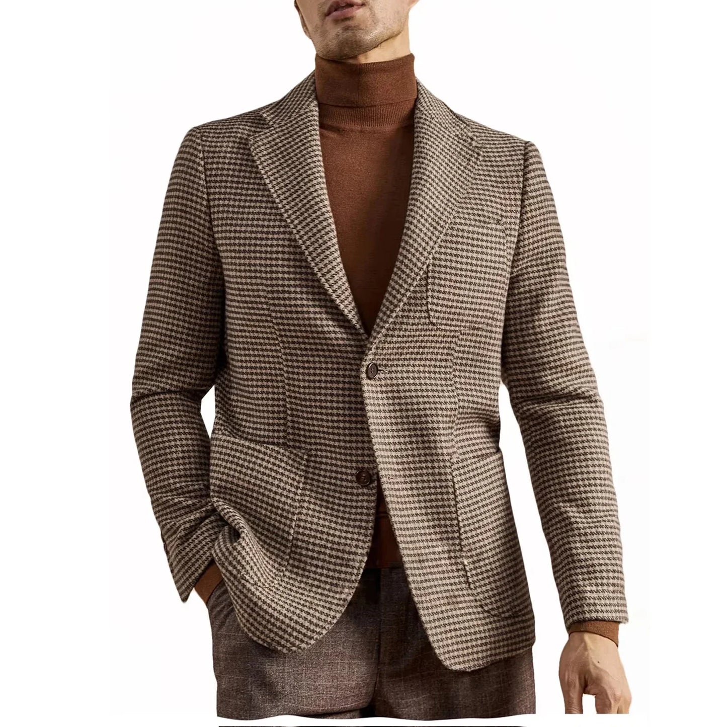 Men's Retro Suit Jacket English Style Casual Men's Large Size Jacket British Gentleman Wool Suit Trendy Tweed Houndstooth Suits