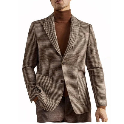 Men's Retro Suit Jacket English Style Casual Men's Large Size Jacket British Gentleman Wool Suit Trendy Tweed Houndstooth Suits