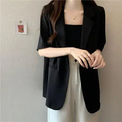 Loose Casual Thin Short Sleeve Women's Suit Jacket Summer New Style Korean Version Fashionable All-Match Lightweight Polyeste...