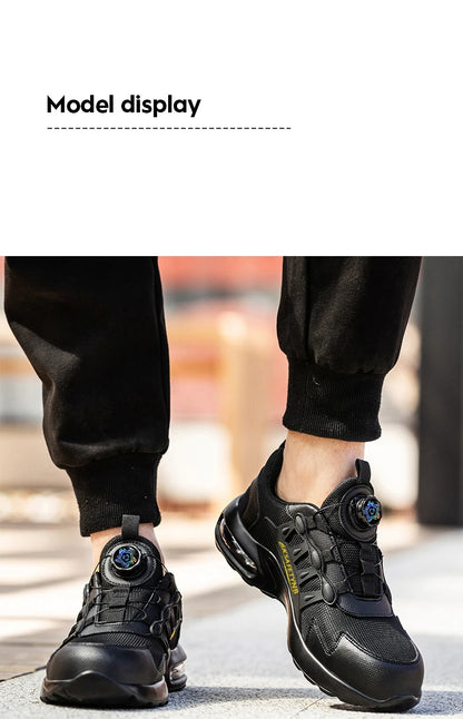 Men Rotating Button Safety Shoes Steel Toe Work Sneakers Indestructible Shoes Puncture-Proof Work Boots Air Cushion Safety Shoes