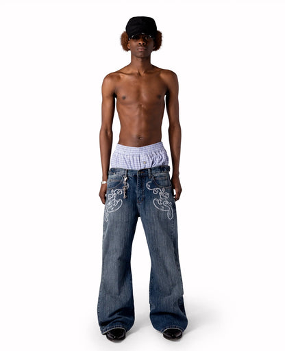 Y2k Blue Opening Bootcut Jeans Vintage Washed Embroidery Men Women Pants Harajuku High Street Streetwear Unisex Casual Jeans