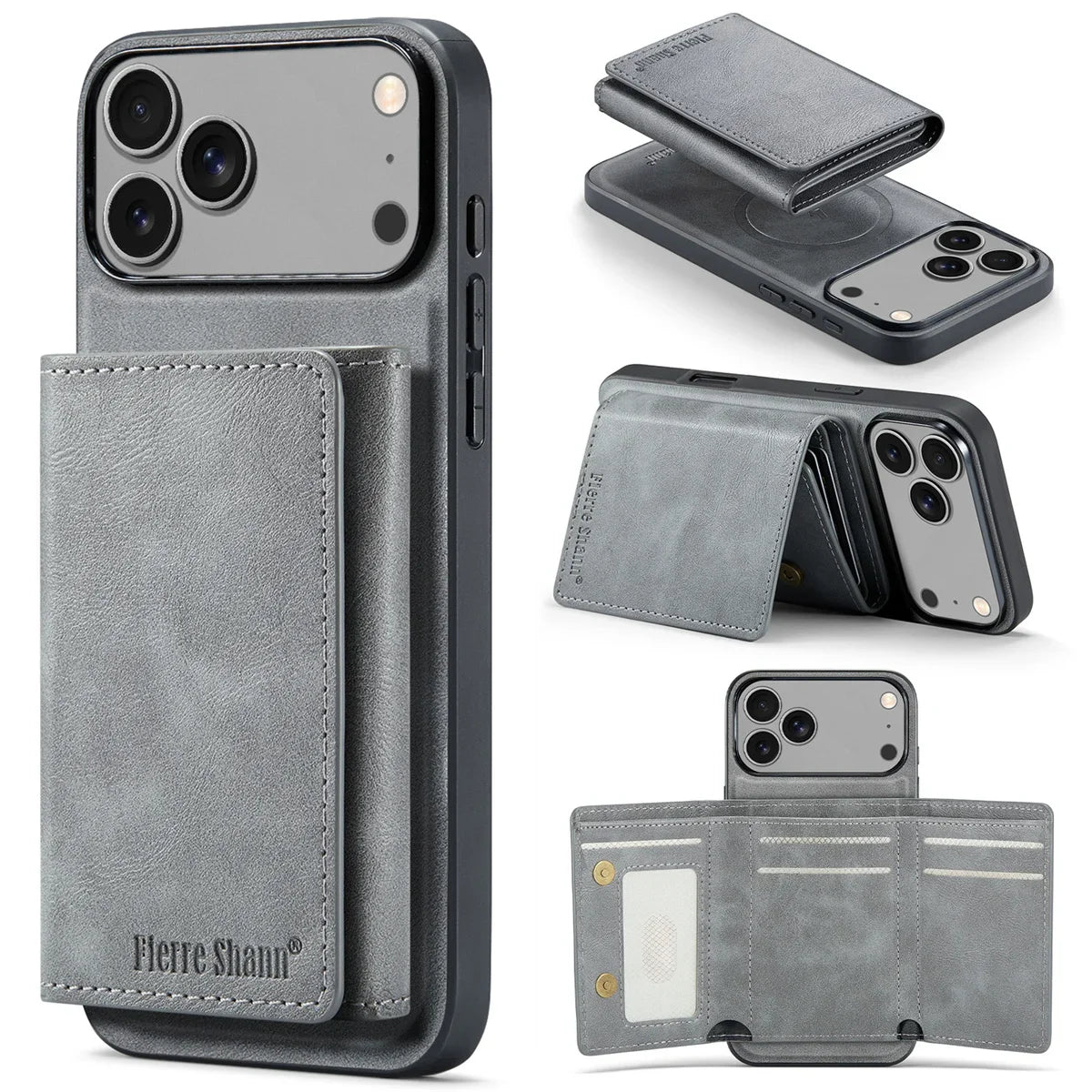Wallet Cards Slot Leather Phone Case for IPhone 17 Air 17 Pro Max 15 16 Plus 14 13 12 11 Magnetic Magsafe Kickstand Back Cover