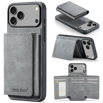 Wallet Cards Slot Leather Phone Case for IPhone 17 Air 17 Pro Max 15 16 Plus 14 13 12 11 Magnetic Magsafe Kickstand Back Cover