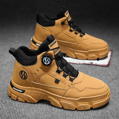 Autumn Men's Sneakers New Breathable Workwear Shoes Trendy Thick Soled Shoes Anti Slip White Casual Skateboard Shoes Ankle Boots