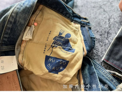 Heavyweight Heavy Washed Denim Jeans for Men Autumn Winter Vintage Selvedge Soft Loose Straight Pants 100% Cotton Y2k Youth Male