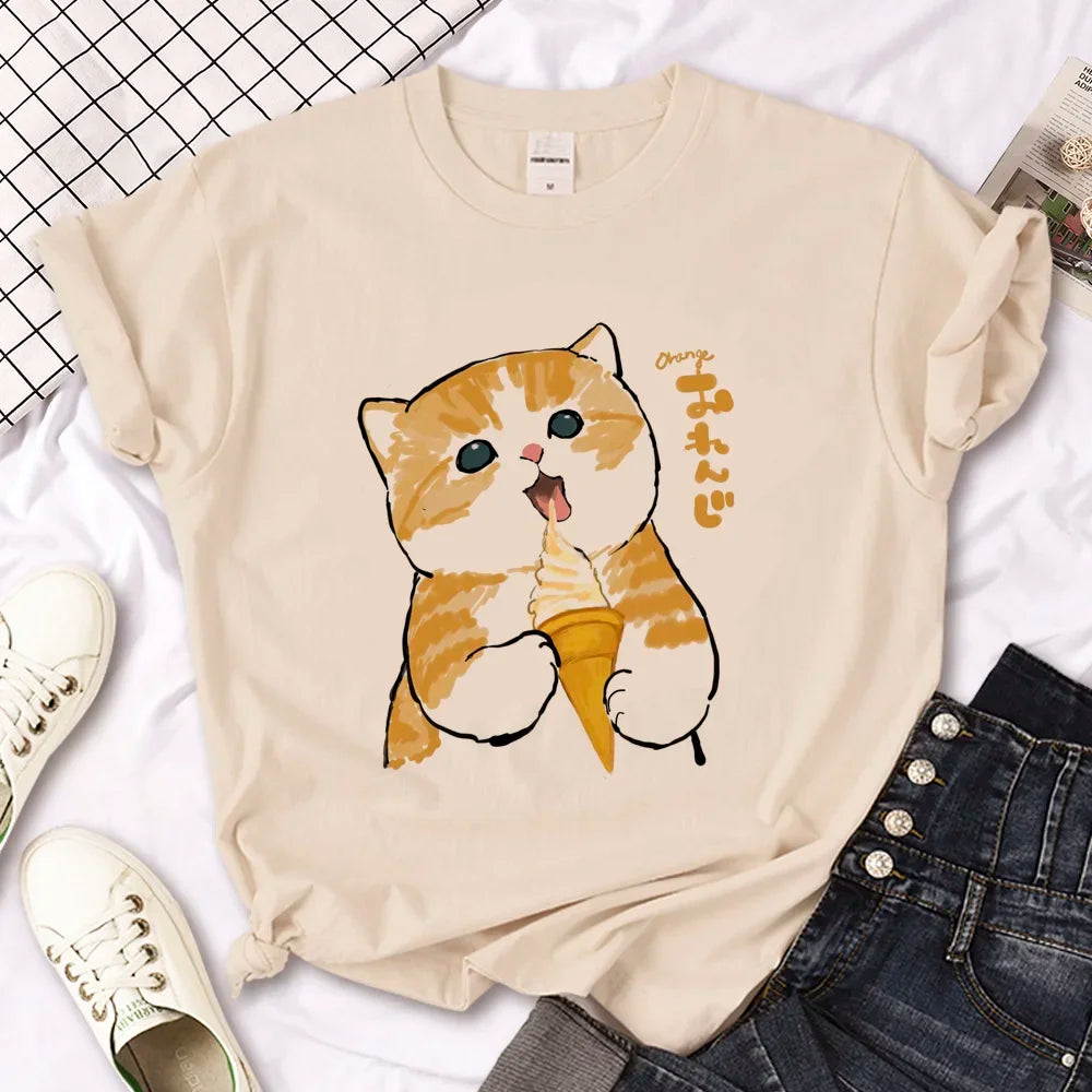 Cat top women streetwear summer anime t shirt girl y2k Japanese clothes