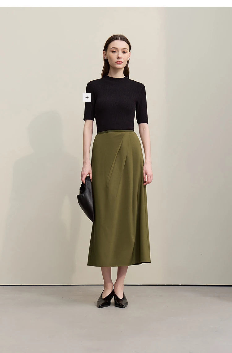 Women's Skirt 2026 Summer New Solid Color Wrinkle-Resistant Elegant Office Versatile Long Pleated Skirt For Women 12622145