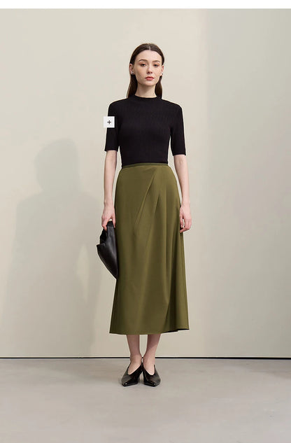 Women's Skirt 2026 Summer New Solid Color Wrinkle-Resistant Elegant Office Versatile Long Pleated Skirt For Women 12622145