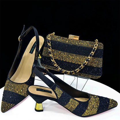 Italian Style Evening Party Shoes And Bag Set Hollow Design Bag With Shoes Elegant Comfortable Mid-Heeled Women Shoes