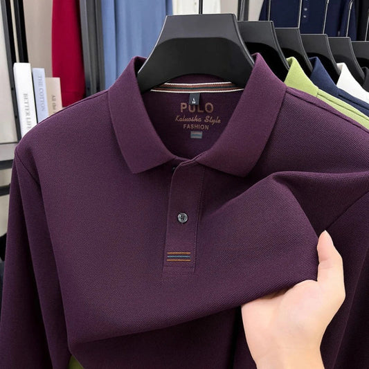 100% Breathable Cotton  Men's 2025 Autumn Long-Sleeve Polo Shirt - Classic Cotton Collared Business Casual Style