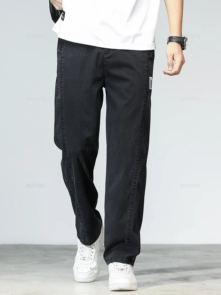 Summer Ultrathin High Quality Soft Lyocell Fabric Men's Jeans Loose Straight Denim Pants Design Casual Trousers Plus Size M-5XL