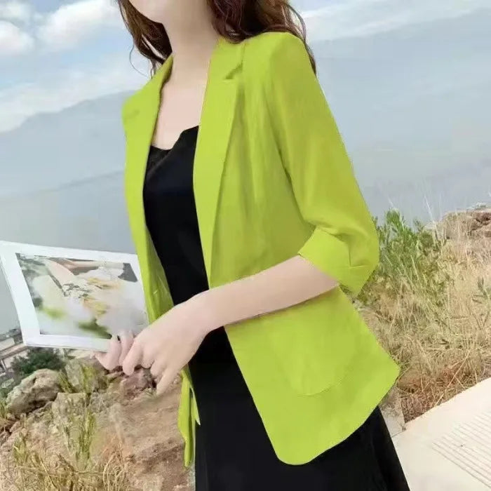 Linen Small Blazer For Women, Thin  Summer Suit, Korean Version, Sun Protection, Casual British Style, White And Black