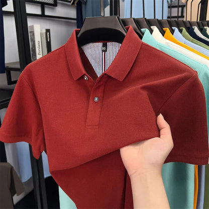 100% pure cotton high-end short sleeve polo shirt men's summer fashion new breathable Korean business casual golf brand T-shirt