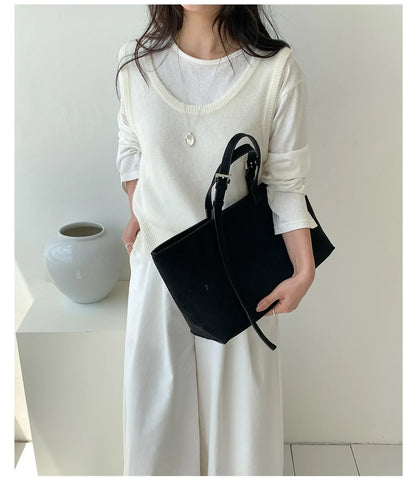 Retro Faux Suede Tote Women Bag Large Capacity Shoulder Bags for Women 2026 Matte Texture Designer Handbags and Purses Shopper