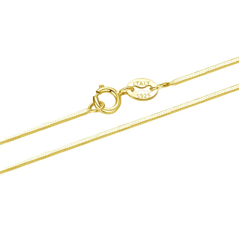 Solid Gold Over 925 Sterling Silver Chain Necklace for Women Girls, Thin Dainty Round Snake Chain For Daily Pairing