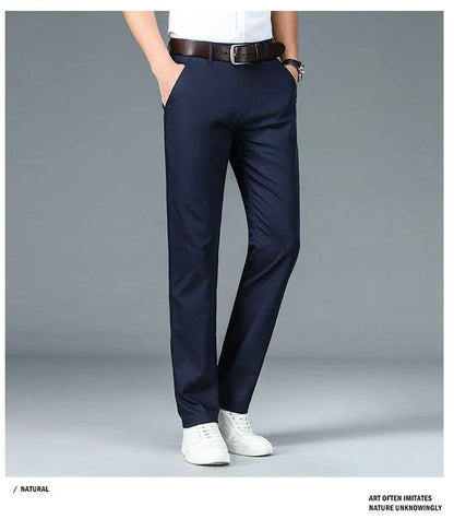 Bamboo Fiber Business Straight Pants Men's Summer Thin Classic Design Office Dress Breathable Casual Formal Trouser Man Clothes