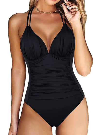 Ruched Wrinkled One Piece Swimsuit Women Swimwear Female Monokini Backless Swimsuits 2025 Bathing Suit Swim Beach Wear Bodysuit