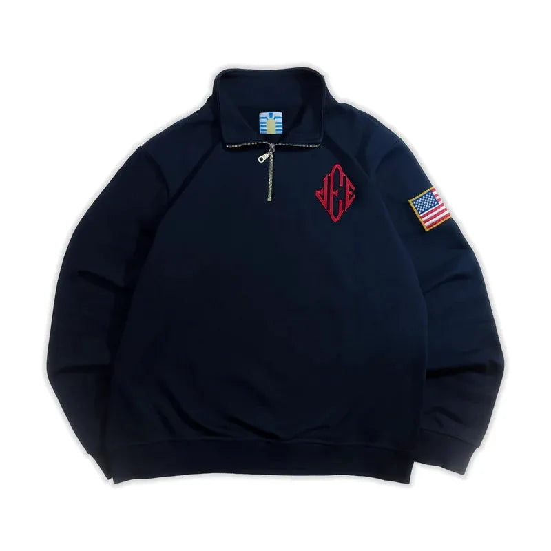 2 Pcs Outerwear Co-ords Y2K Retro JEE Quarterzip Pullover Hoodie American Trend Zipneck Embroidery Streetwear Sweatshirt Set