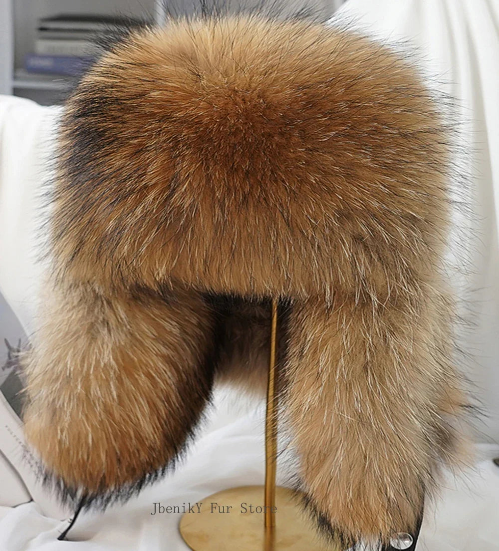 2026 Cap 100% Raccoon Dog Full Fur Fox Fur Hat Men's Fur Ear Protection Winter Thickened and Warm Russian Hat Men's Trend