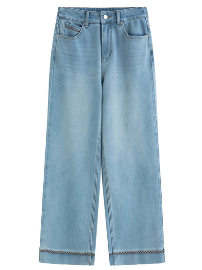 Double-length Jeans Women High-waisted Slim-fit Classic Straight Pants High Waist Elegant Office Lady Spring Trendy