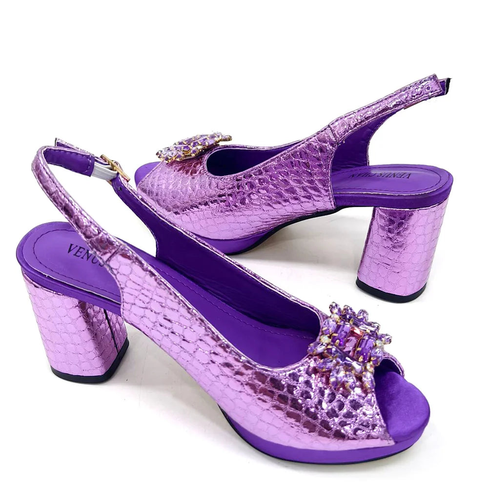 Italian Shoes and Bags Matching Set 2024 Women Heel Party for Silver Colour Italian Design Wedding Bigger Size Shoes