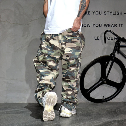 Heavy weight Tactical Cargo Pants For Men Vintage Camo Multi-Pocket Loose Fit Straight Leg Outdoor Streetwear Casual Trousers