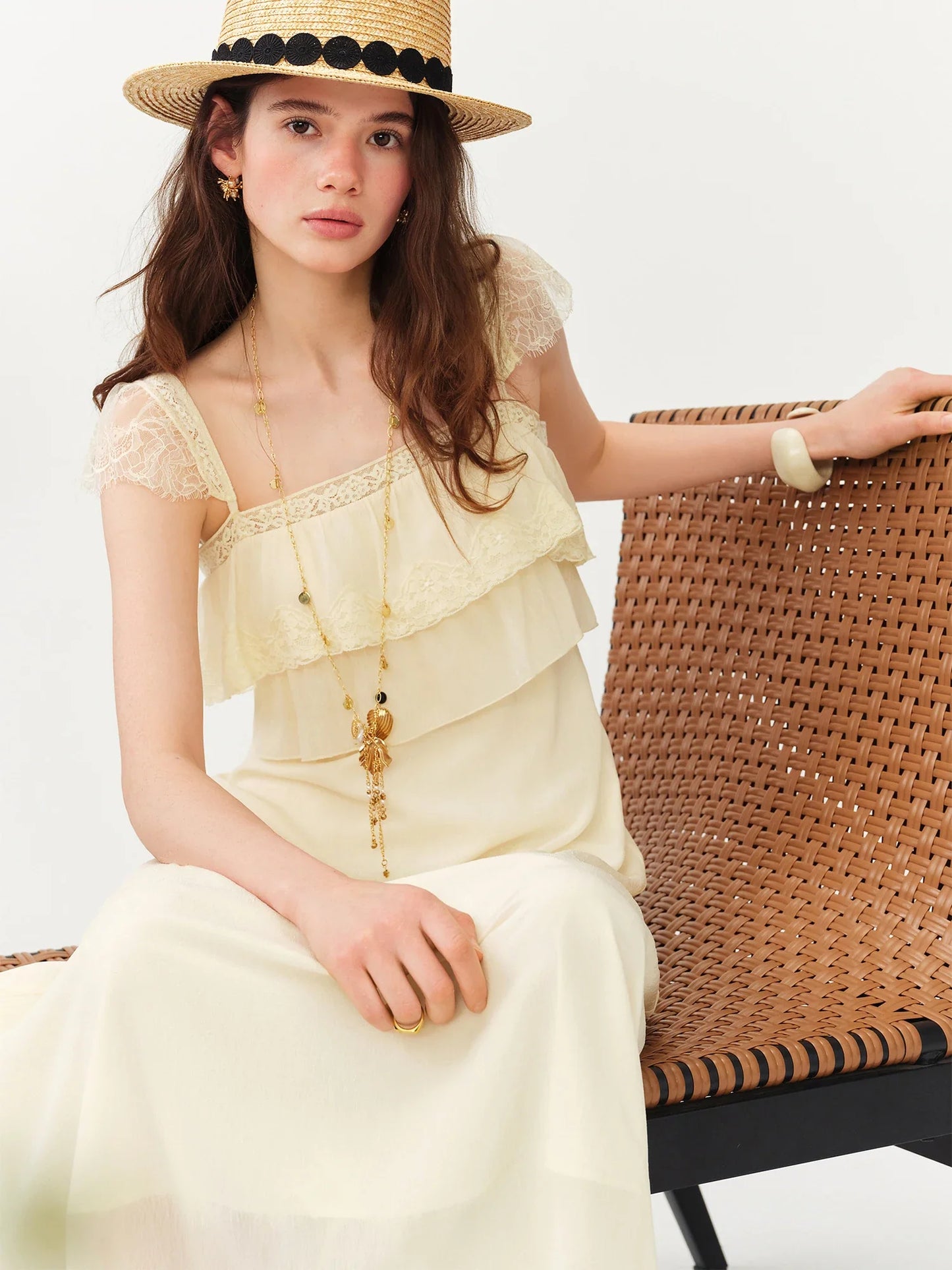 2026 Summer Women's Cap Sleeve Ruffle Hem Slip Dress, Slim Fit Flowy Maxi Dress for Y2K Coquette & Romantic Vacation Style