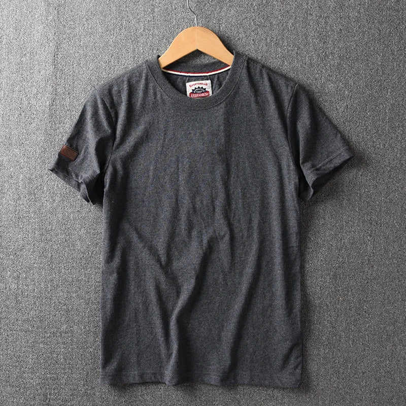 Summer New American Retro Short-sleeved O-neck Solid Color T-shirt Men's Fashion Simple 100% Cotton Washed Casual Sport Tops