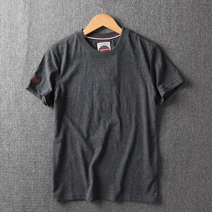 Summer New American Retro Short-sleeved O-neck Solid Color T-shirt Men's Fashion Simple 100% Cotton Washed Casual Sport Tops