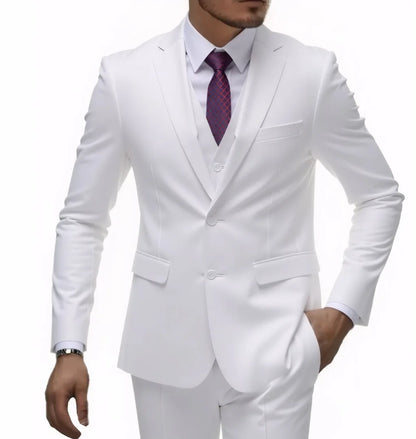13 Color Basic Style Men's Casual Solid Color 3 Pieces Suits / Male Two Button Blazers Jacker Coat Trousers Pants Vest Waistcoat