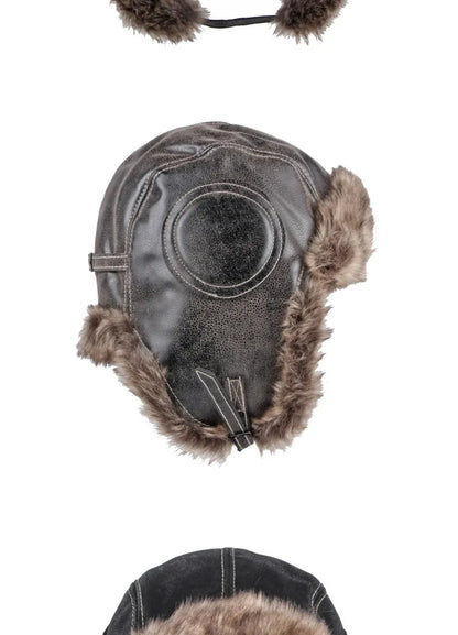 Winter Ushanka Hat Men Women's Pilot Aviator Trapper Hat Faux Fur Leather Snow Cap with Ear Flaps Pilot Winter Trapper Hat