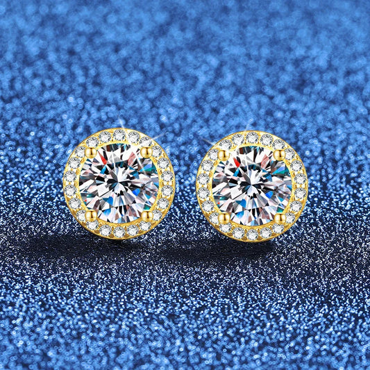 0.5ct 1ct 2ct Moissanite Stud Earrings For Women Party Bridal S925 Sterling Silver with Gold Plated Lab Diamond Earring