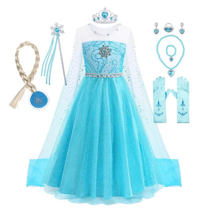 Elsa Dress for Girls 2-10 Yrs Birthday Role Anna Elsa Princess Dress for Kids Halloween Carnival Party Girls Costume